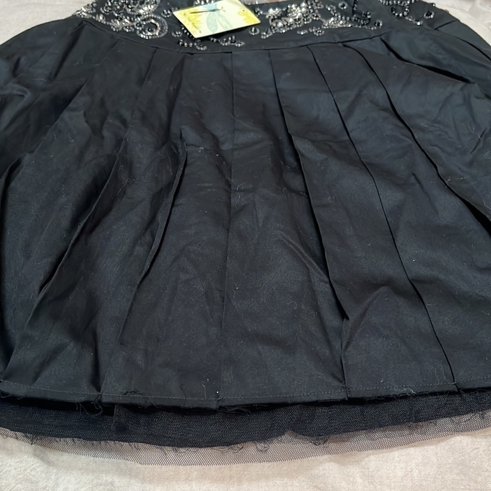 Free People black beaded, pleated skirt with bow front - Picture 6 of 7